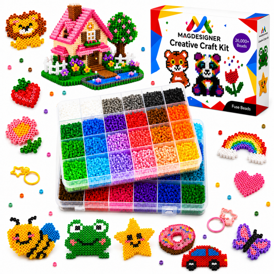 Fuse Beads Kit Christmas Birthday Gifts for Girls,26000PCS 48Colors 2.65mm Melty Beads with Pegboardx,Ironing Paper,Tweezers & Keychain Accessories Iron Beads
