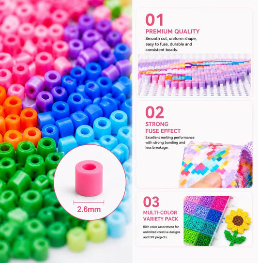 MAGDESIGNER Fuse Beads Kit for Kids,6000PCS Black Colors 2.65mm Melty Beads for Beginners Iron Beads Christmas Birthday Gifts For Girls