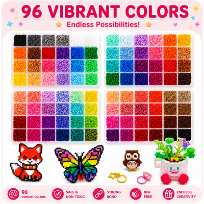 Fuse Beads Kit Christmas Birthday Gifts for Girls,50000PCS 96Colors 2.65mm Melty Beads with Pegboardx,Ironing Paper,Tweezers & Keychain Accessories Iron Beads