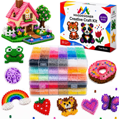 Fuse Beads Kit Christmas Birthday Gifts for Girls,62000PCS 120Colors 2.65mm Melty Beads with Pegboardx,Ironing Paper,Tweezers & Keychain Accessories Iron Beads