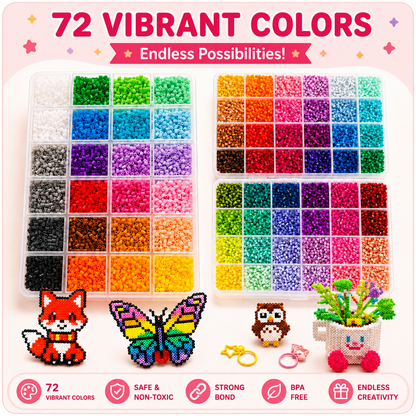Fuse Beads Kit Christmas Birthday Gifts for Girls,38000PCS 72Colors 2.65mm Melty Beads with Pegboardx,Ironing Paper,Tweezers & Keychain Accessories Iron Beads